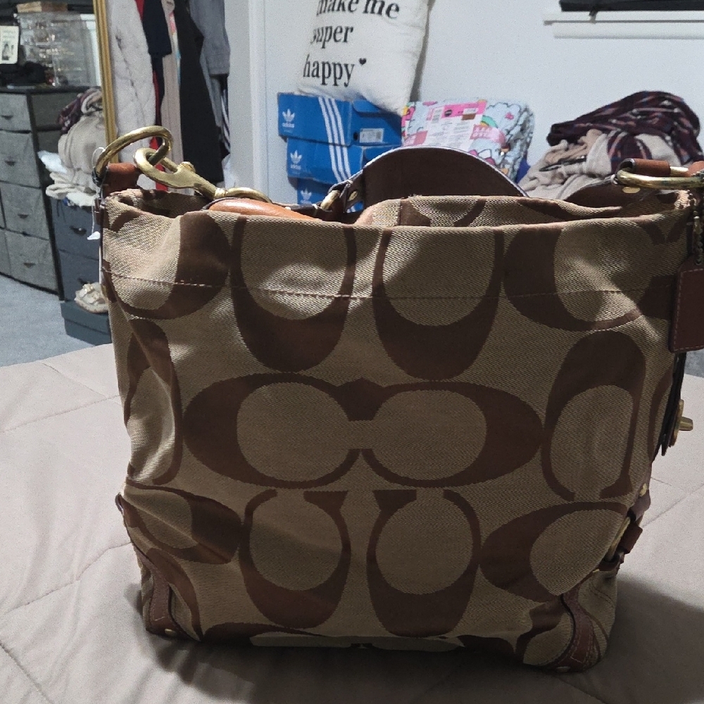 Coach Brown Shoulder Bag with Signature Monogram